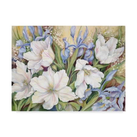Joanne Porter 'White Tulips Blue Iris' Canvas Art,24x32